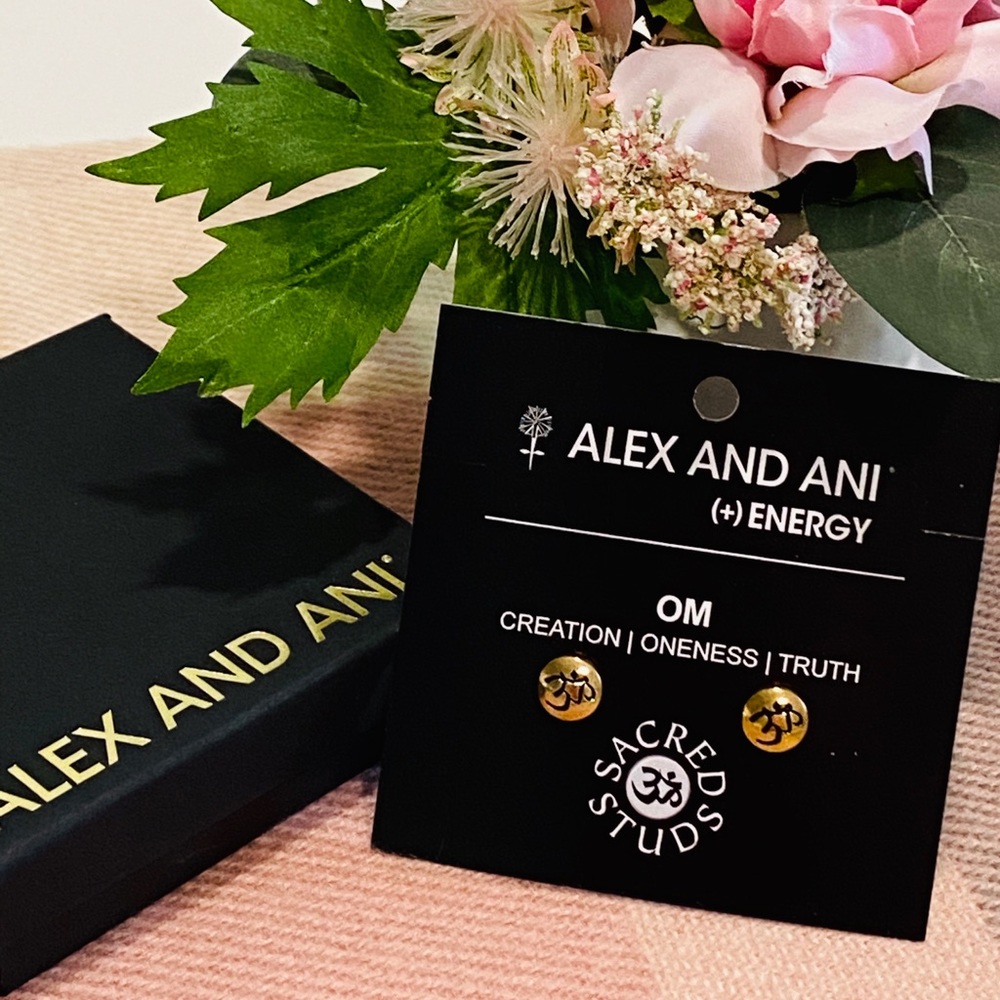 NEW Alex and Ani OM Energy Gold Stud Earrings